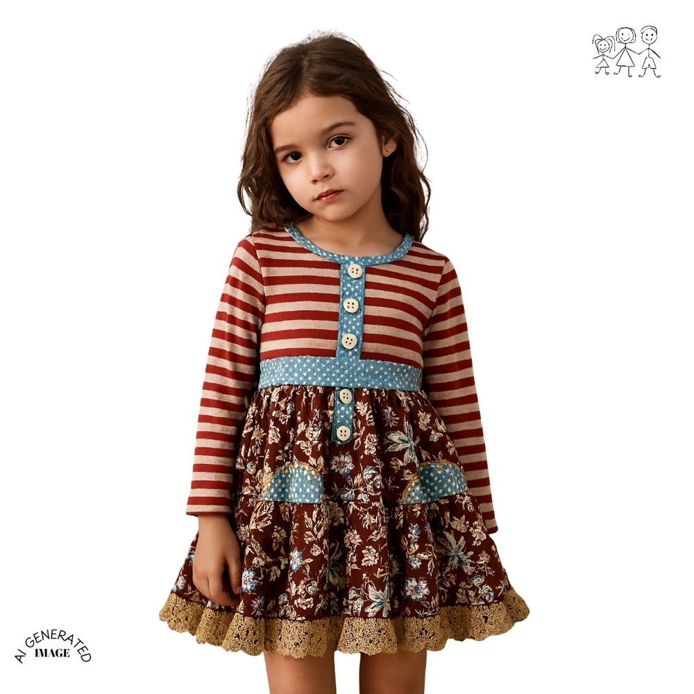 Mustard Pie Red and Brown Floral Dress